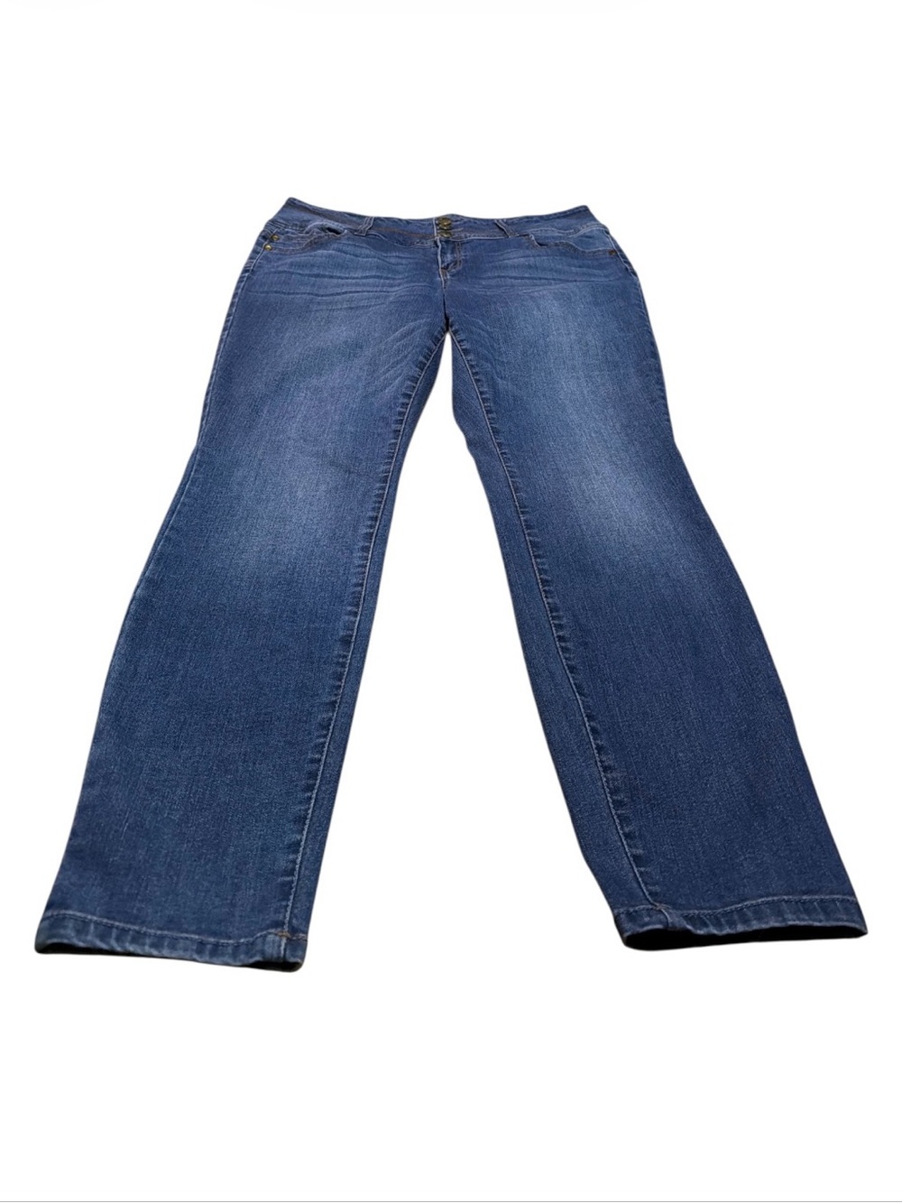 d. jeans Women’s 16W Triple Button Stretch Slim Straight Jeans Medium Wash - Picture 3 of 6